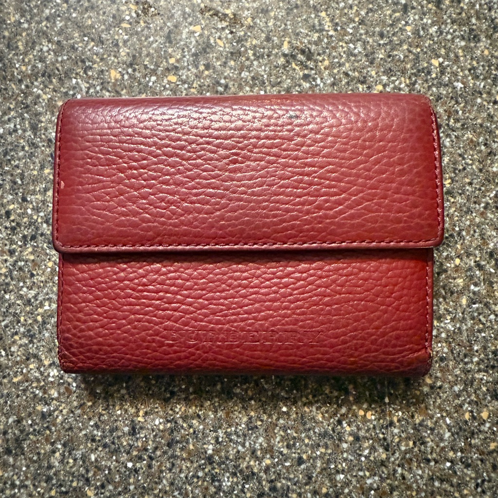 Burberry Red Pebbled Leather Wallet With Coa